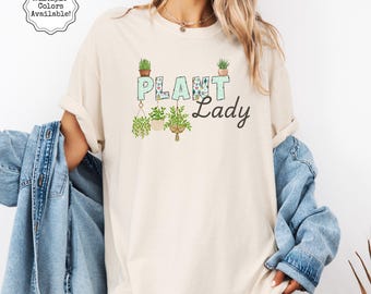 プラント レディ コンフォート カラー T シャツ 植物愛好家ギフト、ガーデニング シャツ、観葉植物 室内植物 シャツ、プラント ママ ガーデナー T シャツ、クレイジー プラント レディ