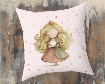 Décoration de chambre de fille, princesse fée, pois roses, cadeau pour elle, joli coussin de princesse, accents de chambre de fille, décoration de vie de princesse