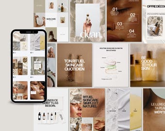 30 plantillas de Canva para Instagram sobre belleza | 30 días de contenido sobre cuidado de la piel | Publicaciones listas para publicar en Instagram | Kit de redes sociales de belleza