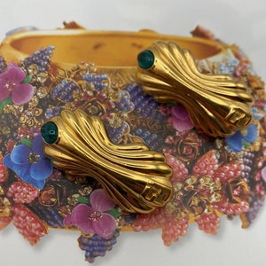 100% Authentic Large Vintage Fendi Gold Plated Gripoix Post Earrings