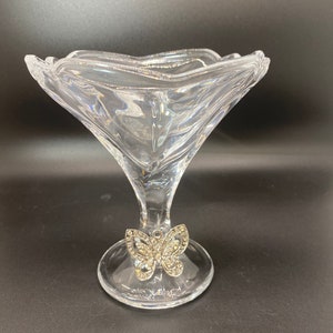 Italian Crystal Footed Martini Glass with Swarovski Accented Brooch Pendant #262