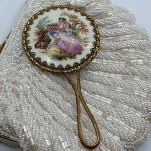 Vintage Hand Mirror with Porcelain Fragonard Print #116