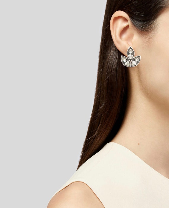 Vintage YSL crystal flower earrings clip on