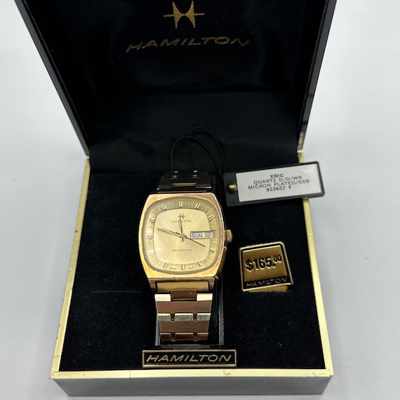 時計 vintage hamilton gold square watch roman Vintage Elegant Hamilton 10K Gold Stainless Steal Square