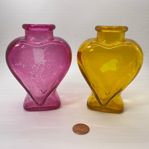 Vintage Knobler Pink and yellow Glass Vases 2 Bottles #303 Collectible