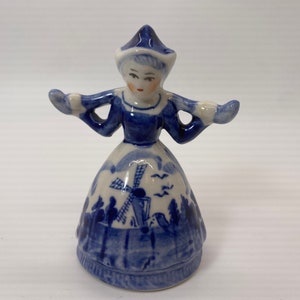 Vintage Delft Blue Like Milk Maid Dutch Girl Ceramic Figurine Windmill #289