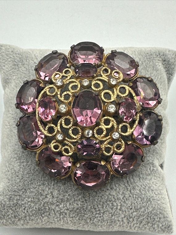 Austrian Crystal Flower Brooch For Women - Purple Rhinestone Wedding Pin, Big Statement Brooch