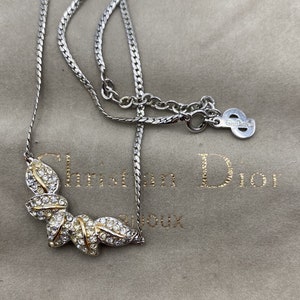 Vintage Silvertone & Rhinestone Dior Dove Clover Pendant