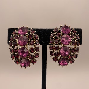 Vintage Rare Red Rhinestone Designer monet Runway Clip On Earrings
