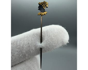 Rare Antique Spanish Toledo Style Damascene Warrior Head Stick Pin #1096