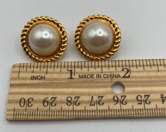 Vintage Anne Klein AK Signed Gold Tone Faux Pearl Post Earrings