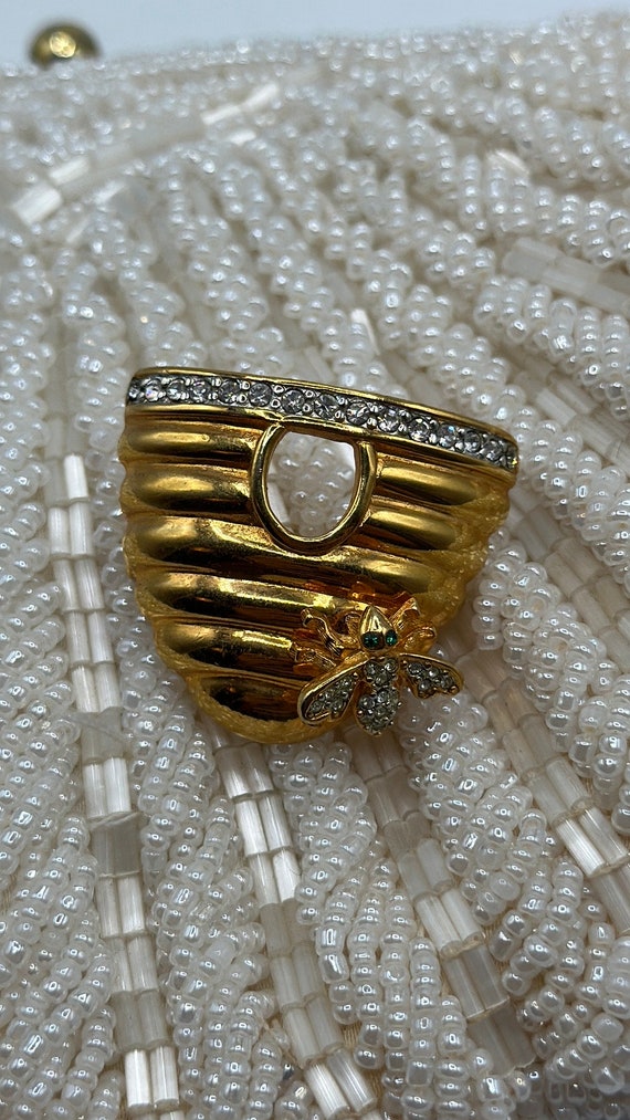 1980's Joan Rivers Gold Plated Bee Hive Brooch