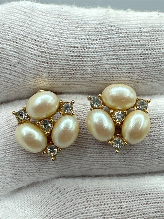 Vintage Amazing Earrings RICHELIEU Faux Pearl Crys