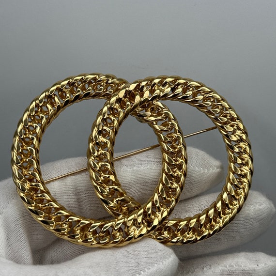 Vintage monet spiral chain double round brooch #71