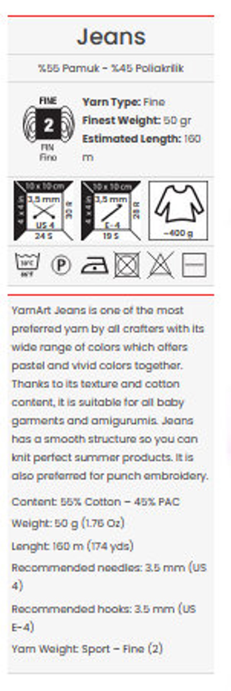 YarnArt Jeans, Fine, Sport, 1 skein image 3