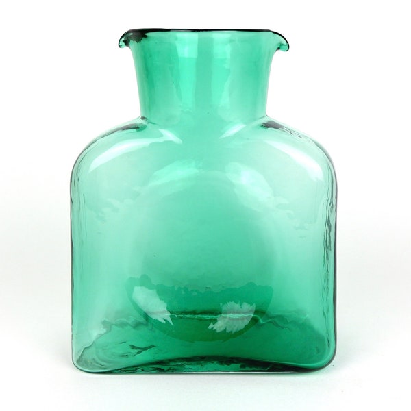 Vintage Blenko Seafoam Green Glass Double Spout Water Bottle Carafe Pitcher #384