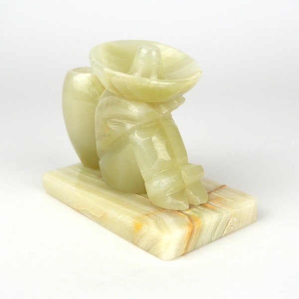 Vintage Carved Onyx Mexican Stone Siesta Man Sombrero Toothpick Holder Figurine Paperweight
