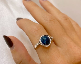 Silver Wire Stone Bead Ring