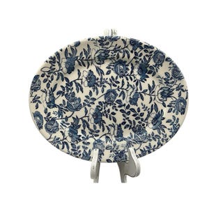 Churchill England Blue Peony And Rose Blue and White Floral 12 Inch Oval Platter