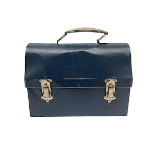 Vintage 1940&#39;s Era Dome Top Metal Lunch Box by American Thermos Bottle Co Blue.