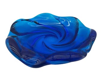 Fenton Vintage Colonial Blue Swirl Candy Dish, Trinket Bowl With Textured Bottom