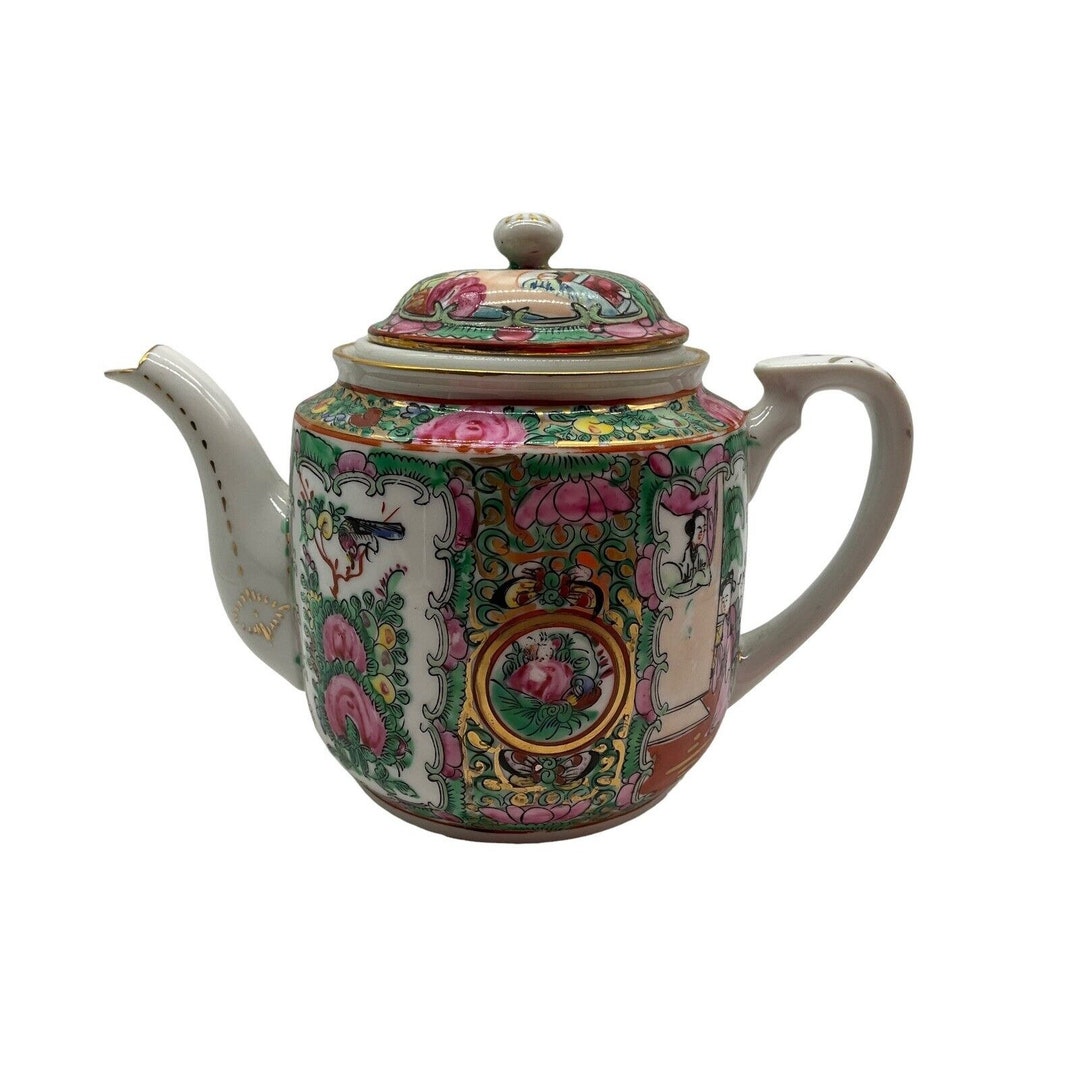 Rose Medallion Vintage Teapot Made in Hong Kong Etsy