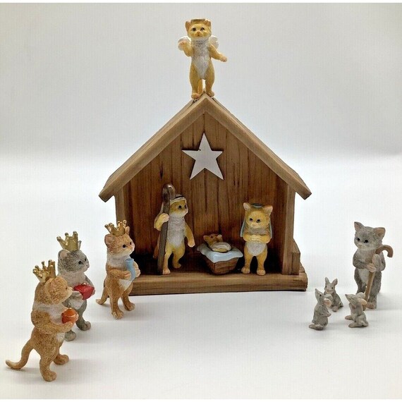 Cats Nativity Scene Christmas Pageant With Manger HAE466 Etsy