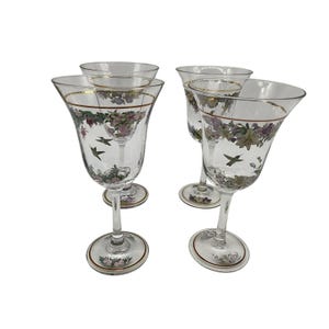 Wine Glasses by Lena Lui Stunning Set of 4 Sparkling Bouquets Hand Painted