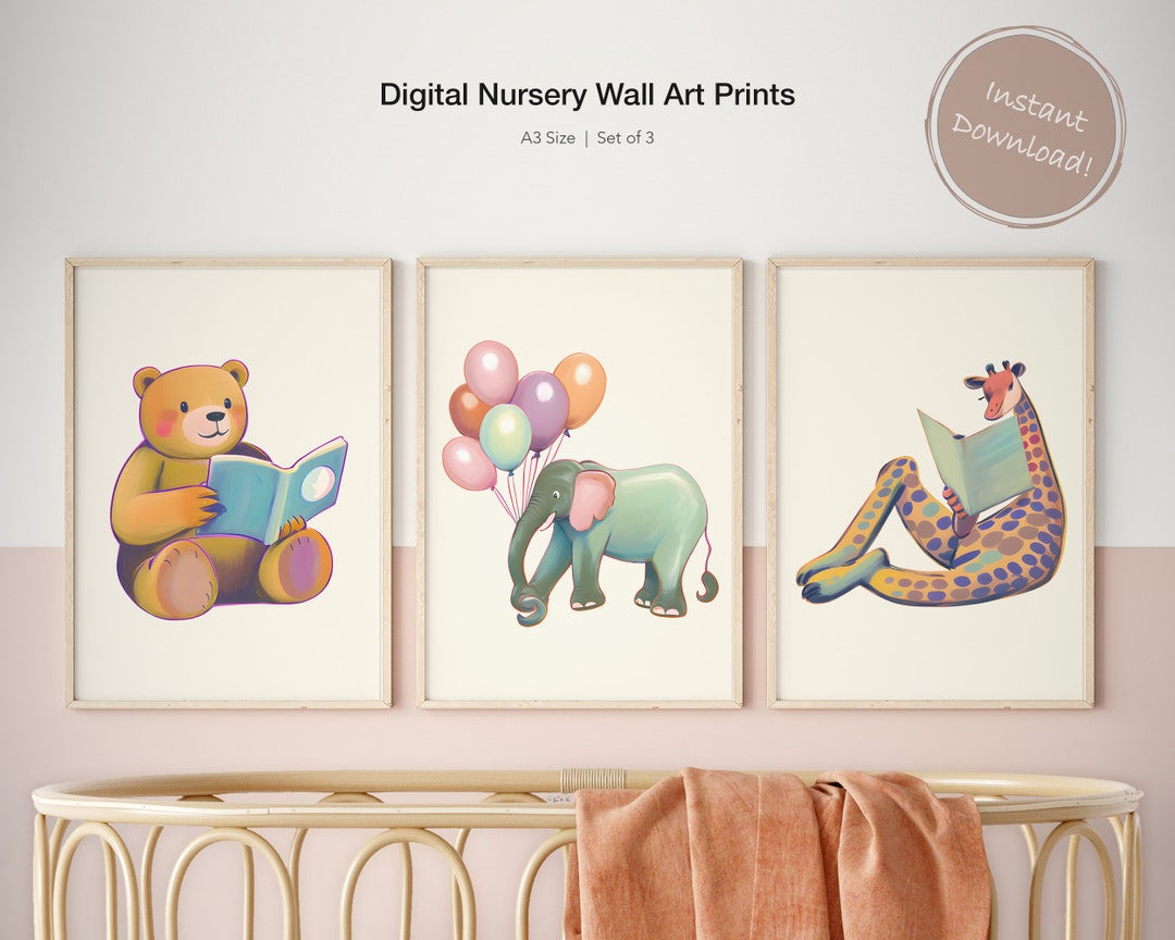 Nursery Wall Art Printable, A3 Size, Instant Download, Set of 3 ...