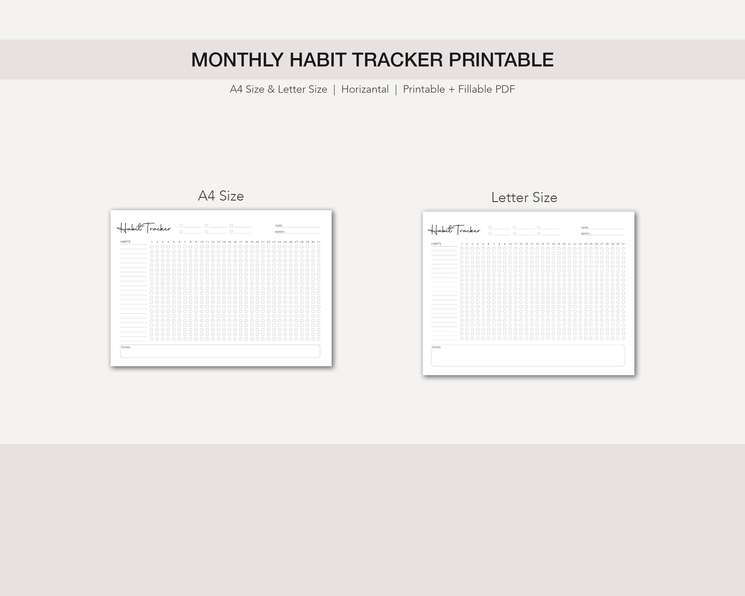 Monthly Habit Tracker Printable Portrait Habit Tracker - Etsy