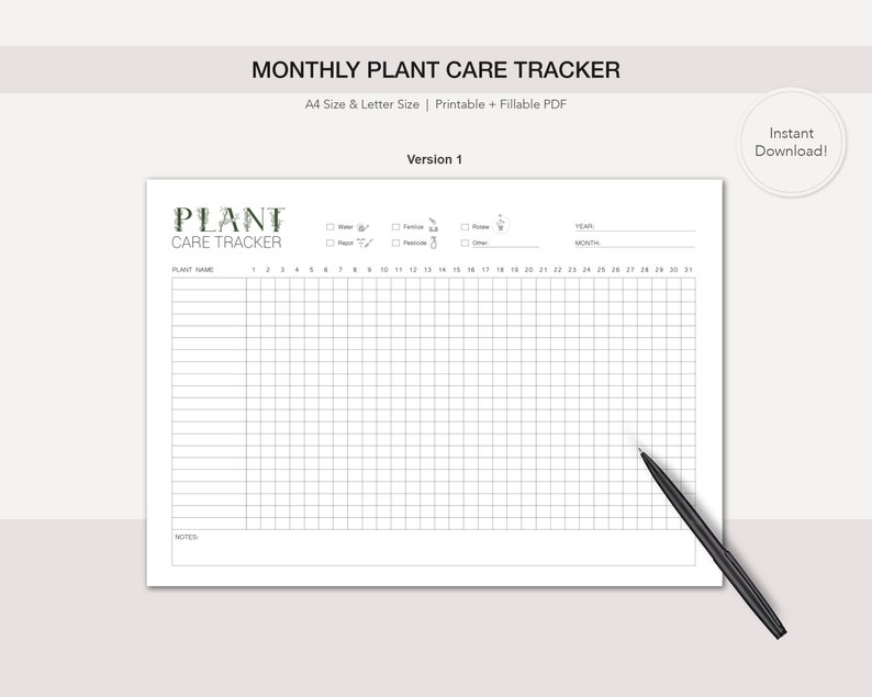 Monthly Plant Care Printable Tracker A4/letter 2 Versions - Etsy