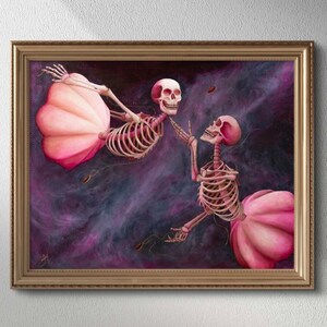 Pintura original de esqueleto, óleo sobre lienzo, creepyart, esqueletos humanos pintura, 19.6"x15.7".