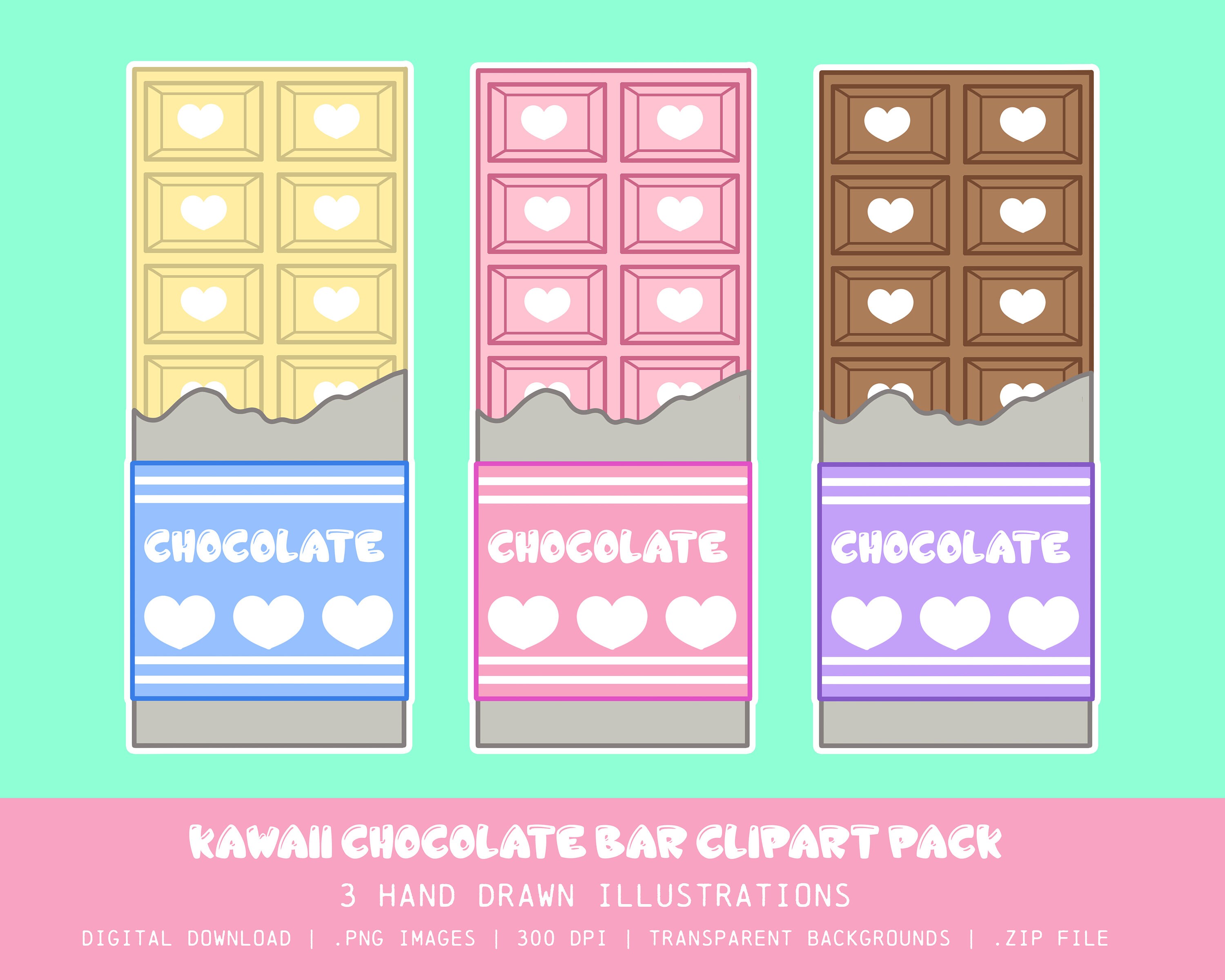 Pastel Kawaii Chocolate Bar Clipart Pack Kawaii Candy Etsy