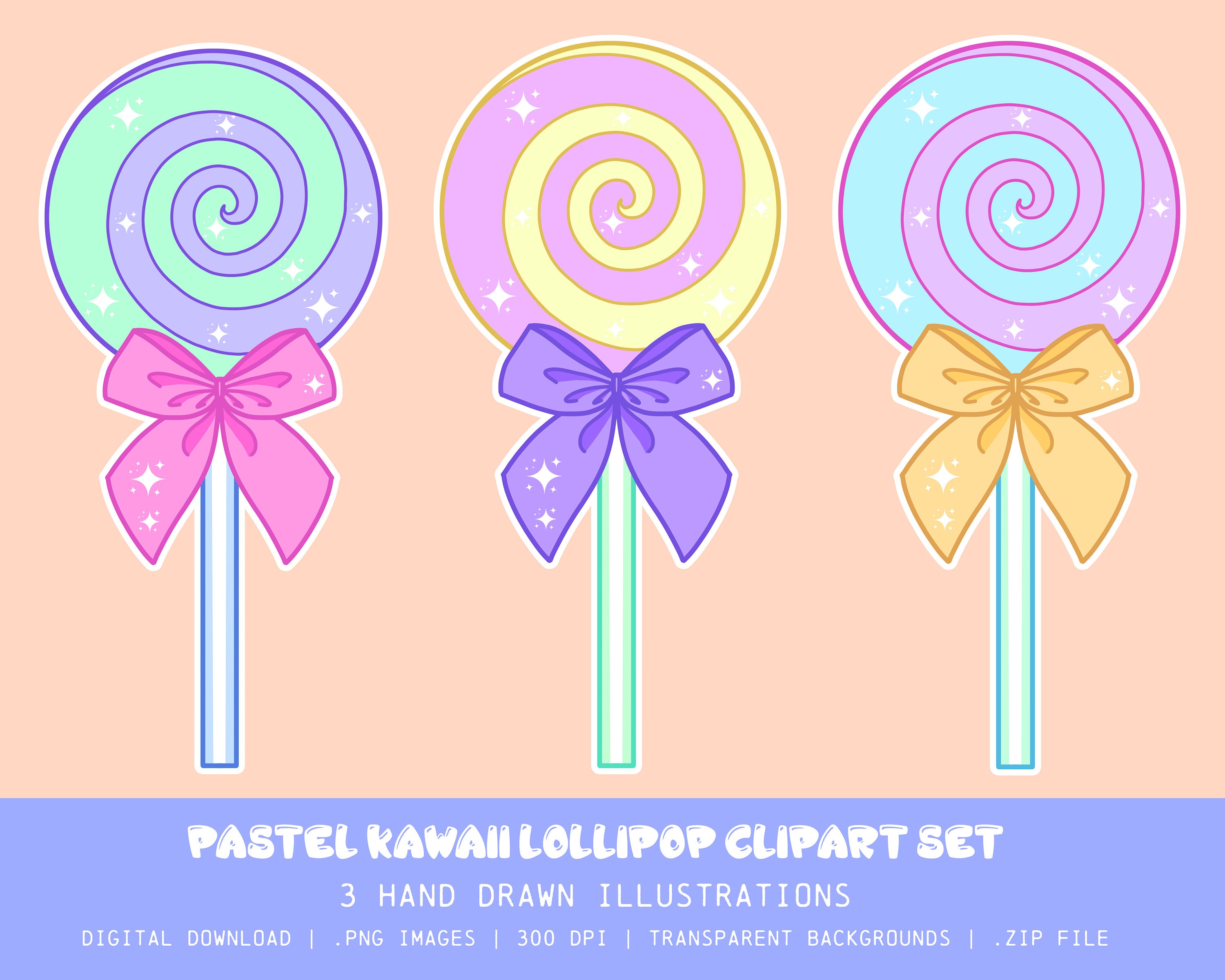 Pastel Kawaii Lollipop Clipart Pack Kawaii Candy Clipart Pastel Candy  Clipart Pack Candy Clip Art 