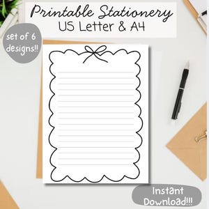 Coquette Bow Printable Stationery: Lined & Unlined Paper (Digital Download)