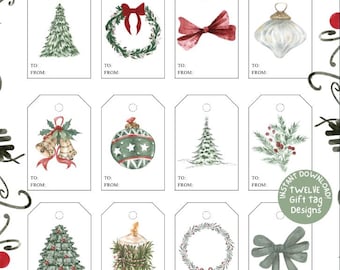 Kerstcadeaulabelset, vakantieontwerpen (pdf, jpg, png)