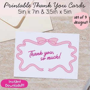 Pink Coquette Bows Thank You Cards: Set of 9 (Printable PDF)