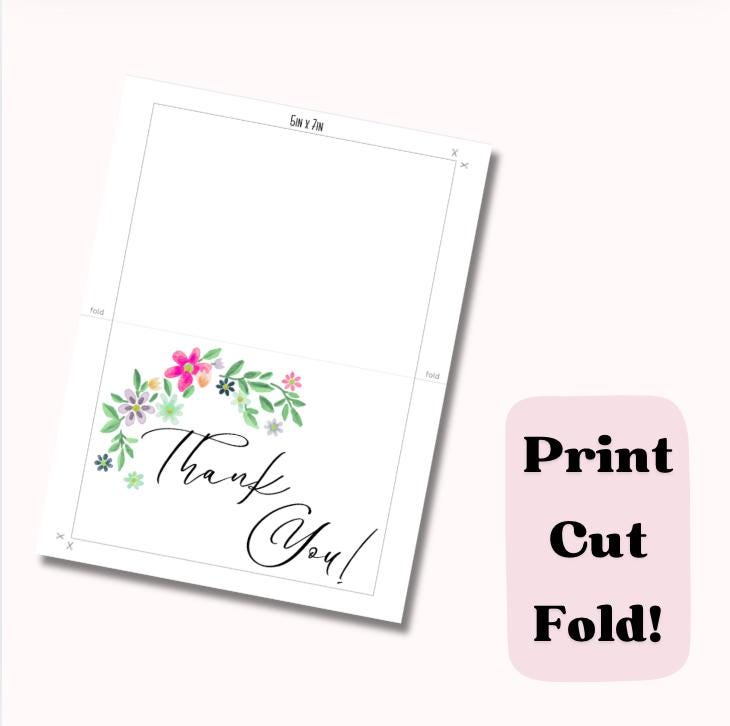 Floral Thank You Card Set: 4 Printable Designs (PDF, JPG, PNG) - Etsy UK