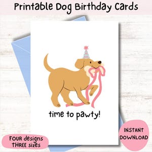 Cartão de aniversário para impressão, Cartão de feliz aniversário, Cartão de aniversário para cachorro, Cartão de aniversário para amantes de cachorros, Conjunto de cartões de aniversário, Download instantâneo, 4 designs