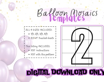Number 2, Mosaic Numbers, Number One, Mosaic Balloons, 1ft, 2ft, 3ft, 4ft, DIY Decor, Digital Download