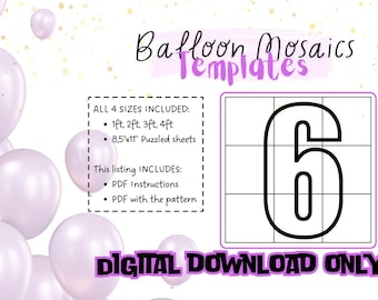 Mosaic Number 6 Template | Balloon Frame DIY | Printable 1ft 2ft 3ft 4ft for Birthday Decor | Digital Download