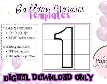 Number 1, Mosaic Numbers, Number One, Mosaic Balloons, 1ft, 2ft, 3ft, 4ft, DIY Decor, Digital Download