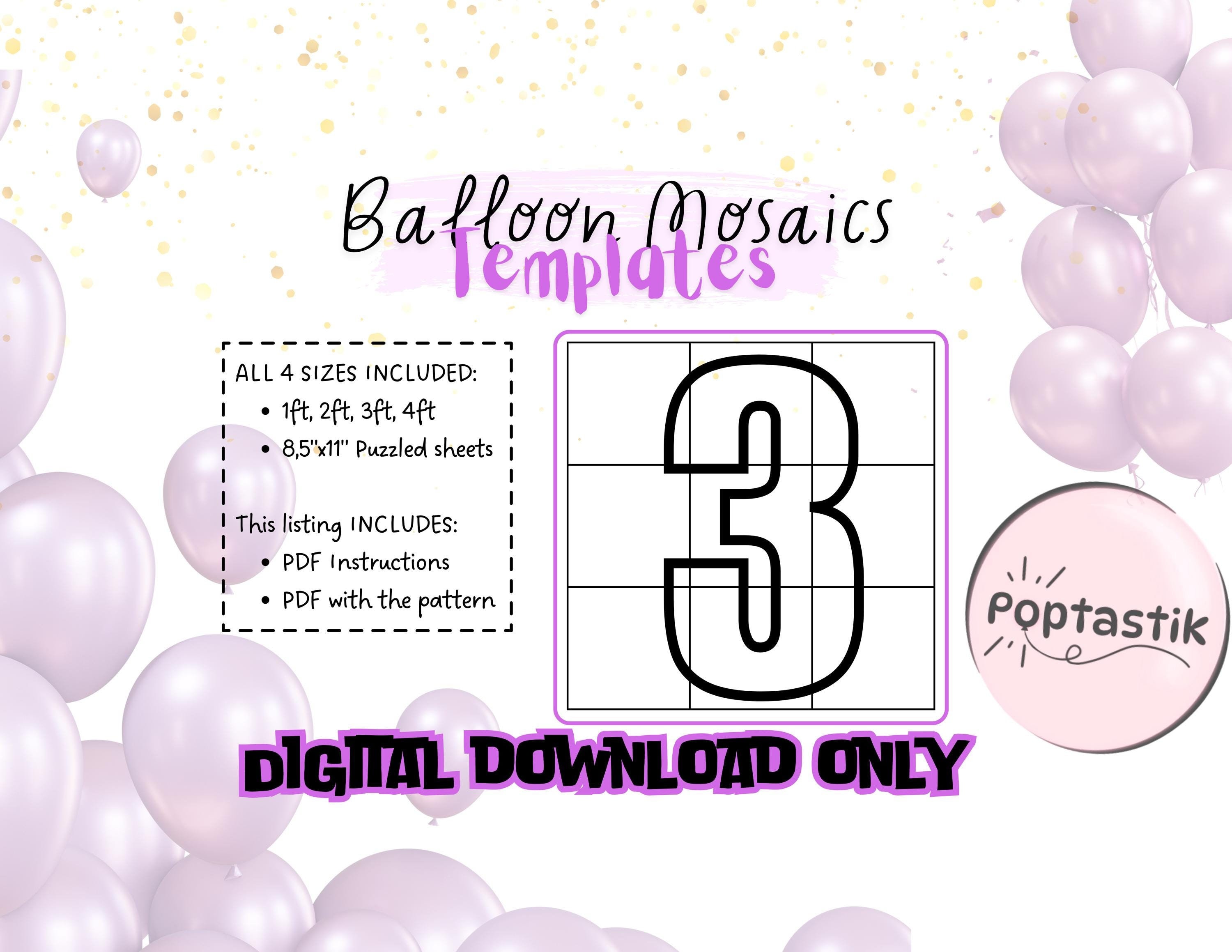 Number 3, Mosaic Numbers, Number One, Mosaic Balloons, 1ft, 2ft, 3ft, 4ft, DIY Decor, Digital Download