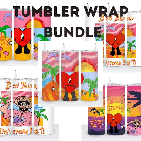 6 Tumbler Sublimation Designs | 20oz Skinny Tumbler Bundle Wrap, Un Verano Sin Ti Design Tumbler PNG Bundle Digital