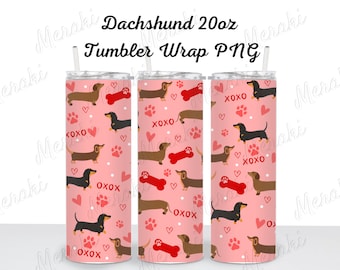 Teckel Valentines 20oz beker wrap ontwerp (PNG digitaal)