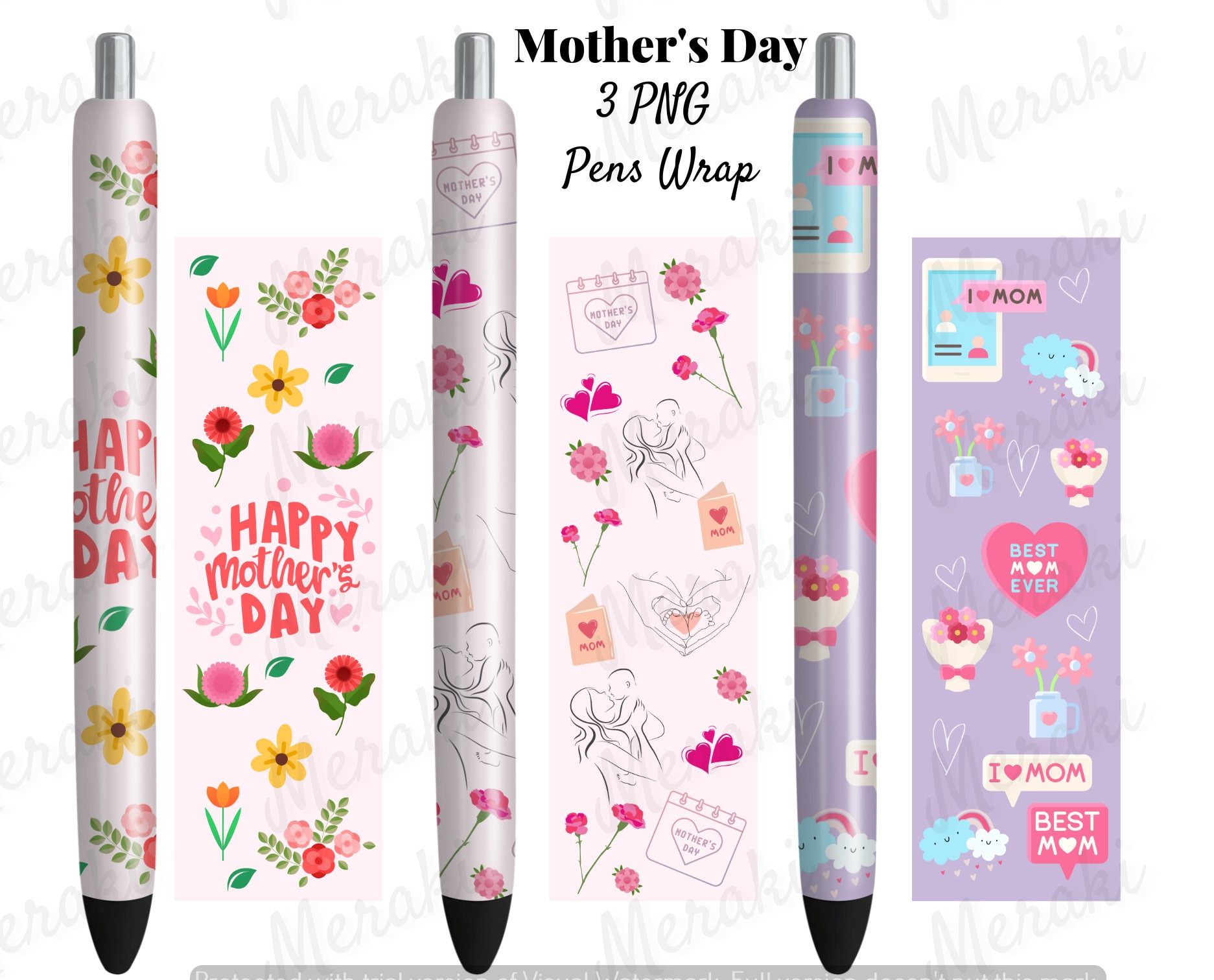 3 Mothers Day Pen Wrap, Pens Design, PNG Wrap, Mom Day, Best Mom Wrap ...