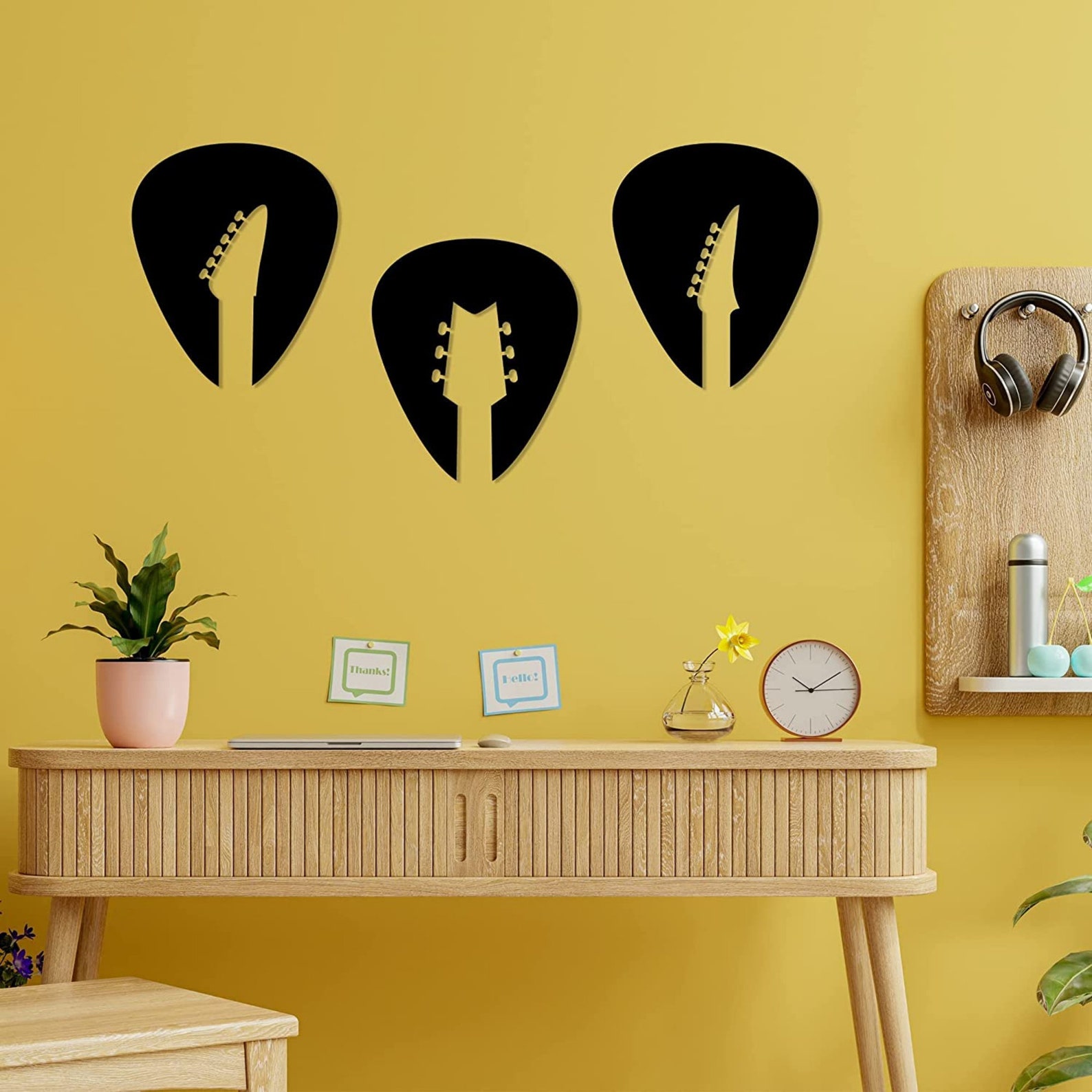 3 Piece Wood Wall Art Set Wooden Guitar Wall Decor Guitar Etsy