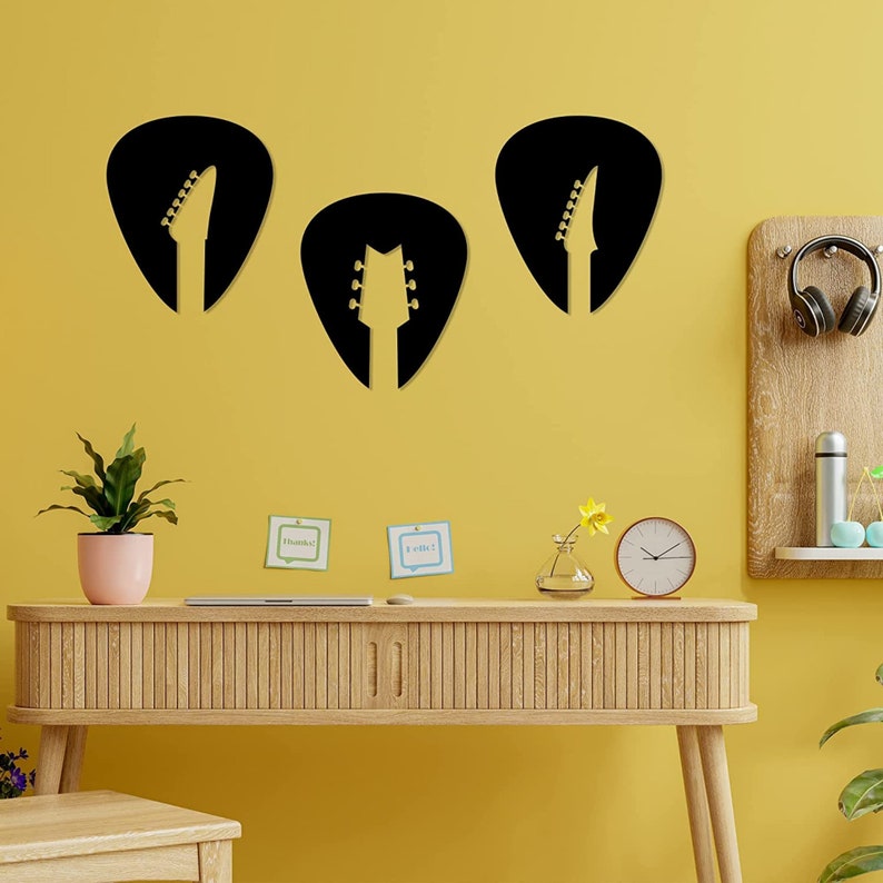 3 Piece Wood Wall Art Set Wooden Guitar Wall Decor Guitar Etsy