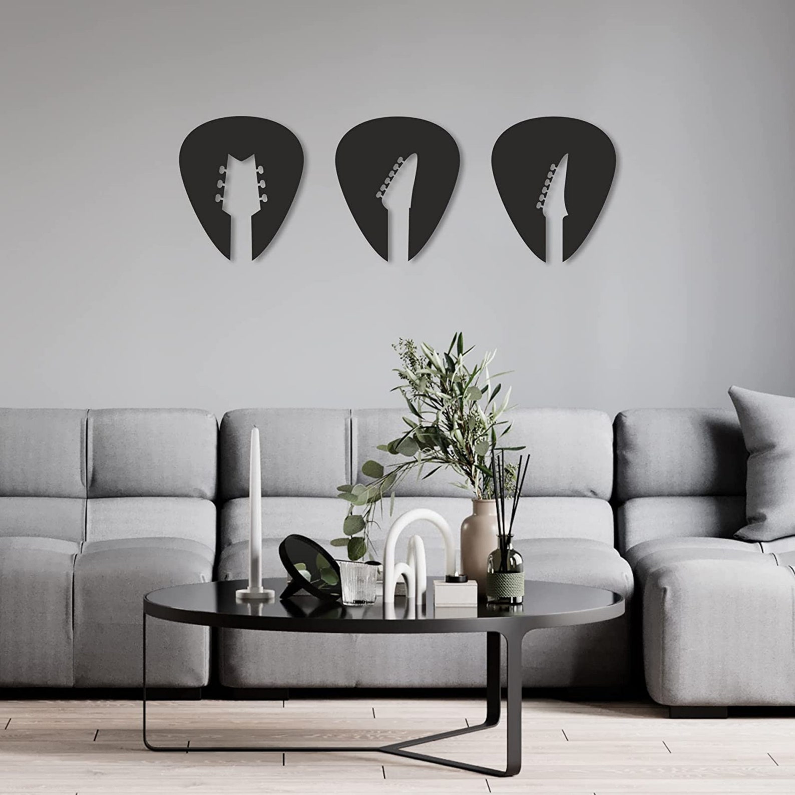 3 Piece Wood Wall Art Set Wooden Guitar Wall Decor Guitar Etsy