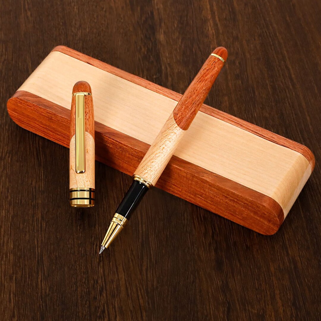 Wooden Handmade Pen Gift Set With Wooden Pen Holder, Wooden Fountain